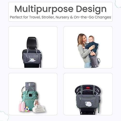 Miniatura 6 de Cambiador de pañales portátil, tapete cambiador de pañales plegable compacto con bolsillo reversible para pañales y toallitas, impermeable, lavable