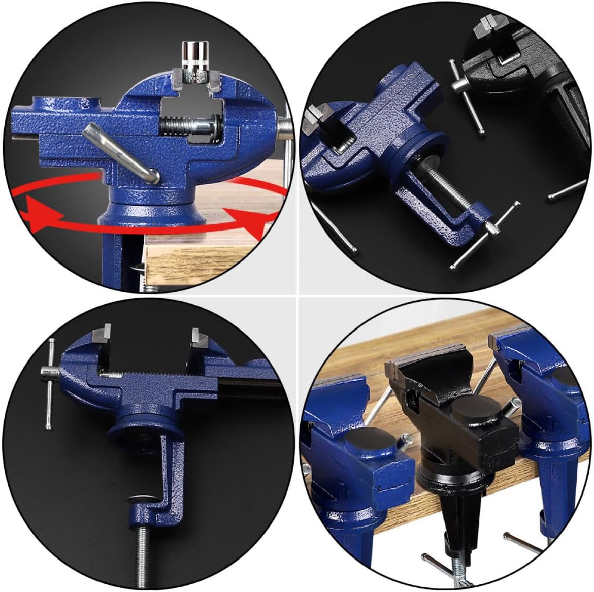 Small 50mm 360-degree Swivel Table Vise, Multi-function Bench Clamp for Woodworking and Repair, Fixed Portable Workholding Tool with Rotating Swivel Base
