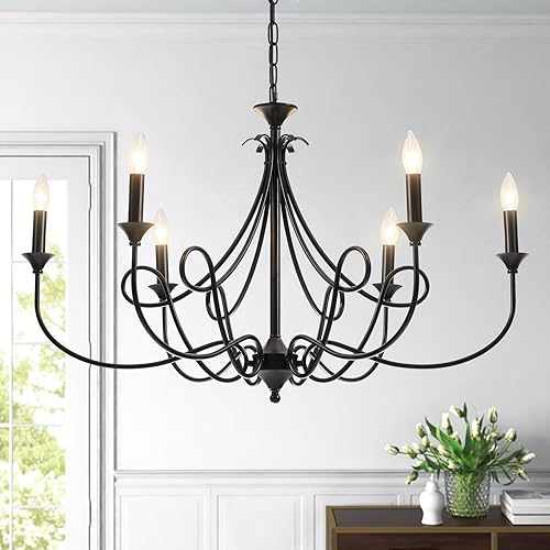 Miniatura 10 de Candelabro Moderno de 6 Luces 36.6" Candelabros de Vela de Latón Lámpara Colgante de Metal Dorado para Comedor, Sala de Estar, Isla de Cocina,