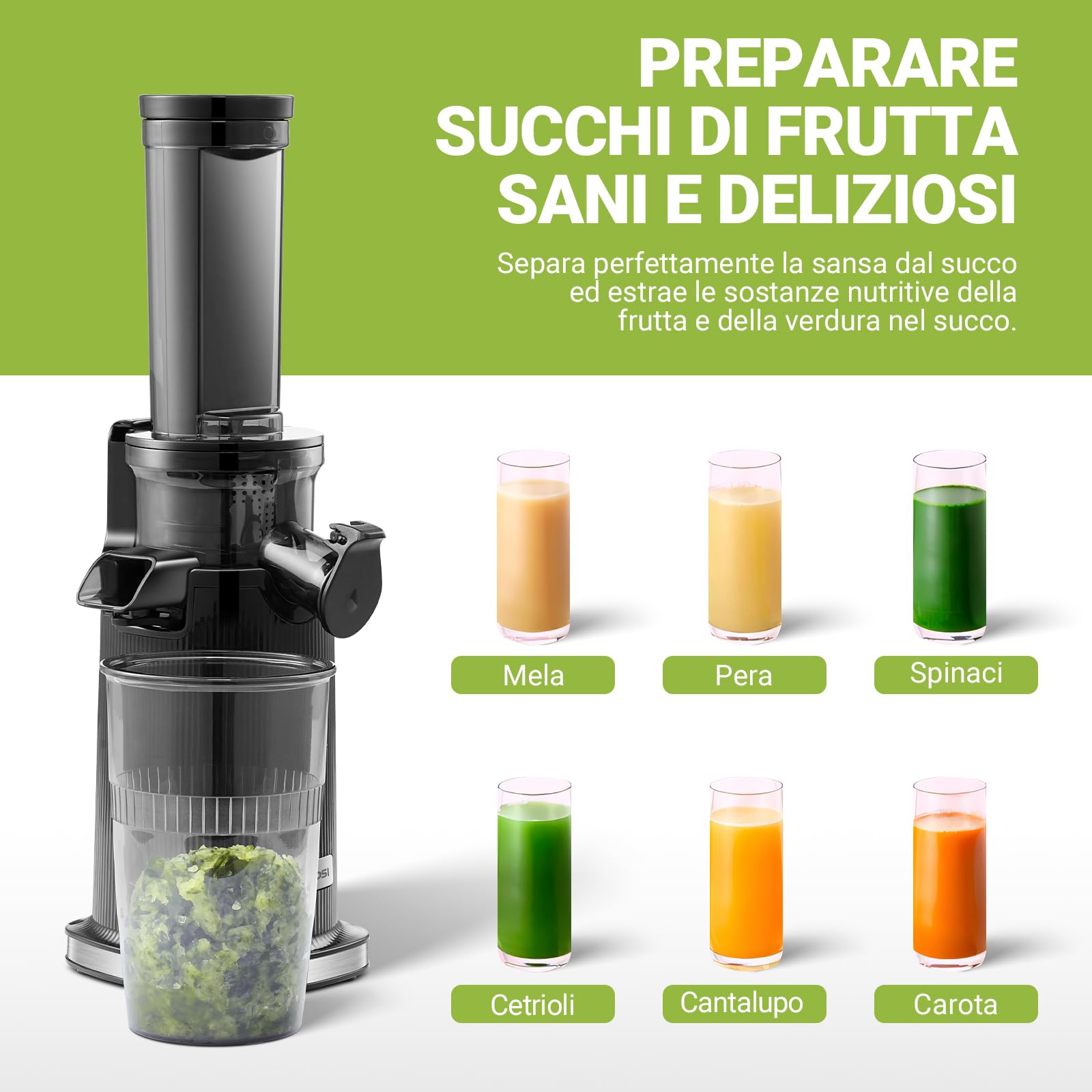 AAOBOSI Spremiagrumi elettrico AOBOSI-Mini estrattore frutta e verdura con funzione di masticazione inversa-centrifuga frutta e verdura con spazzola e 2 tazze-Multifunzione Spremiagrumi.