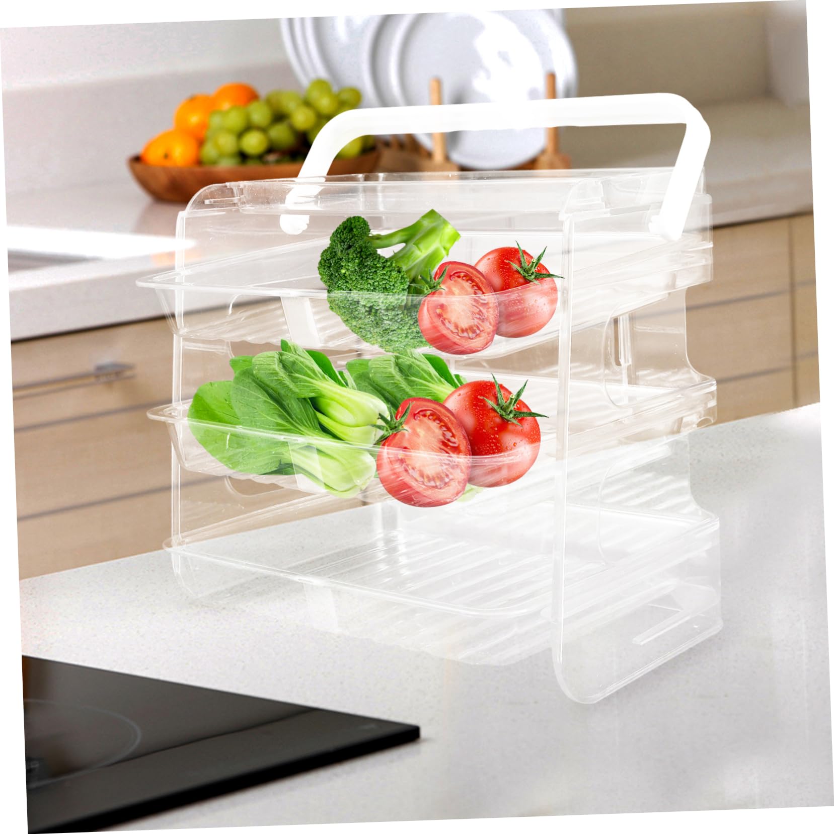 TOPBATHY Estante 3 Niveles Rejilla para Alimentos Frescos Plato Preparación Almacenamiento Bandejas Frutas Ahorra Espacio
