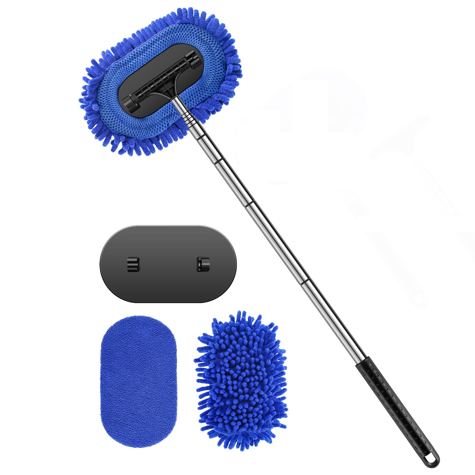 Kwak's 3-in-1 Microfiber Car Wash Brush with Retractable Long Handle Auto Glass Squeegee,Car Windshield Cleaning Tool-Essential Tools for Car Washing