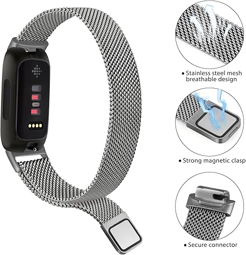 Miniatura 2 de Correa de metal compatible con Fitbit Inspire 3 bandas para mujeres y hombres, correa de repuesto de malla de acero inoxidable ajustable magnética