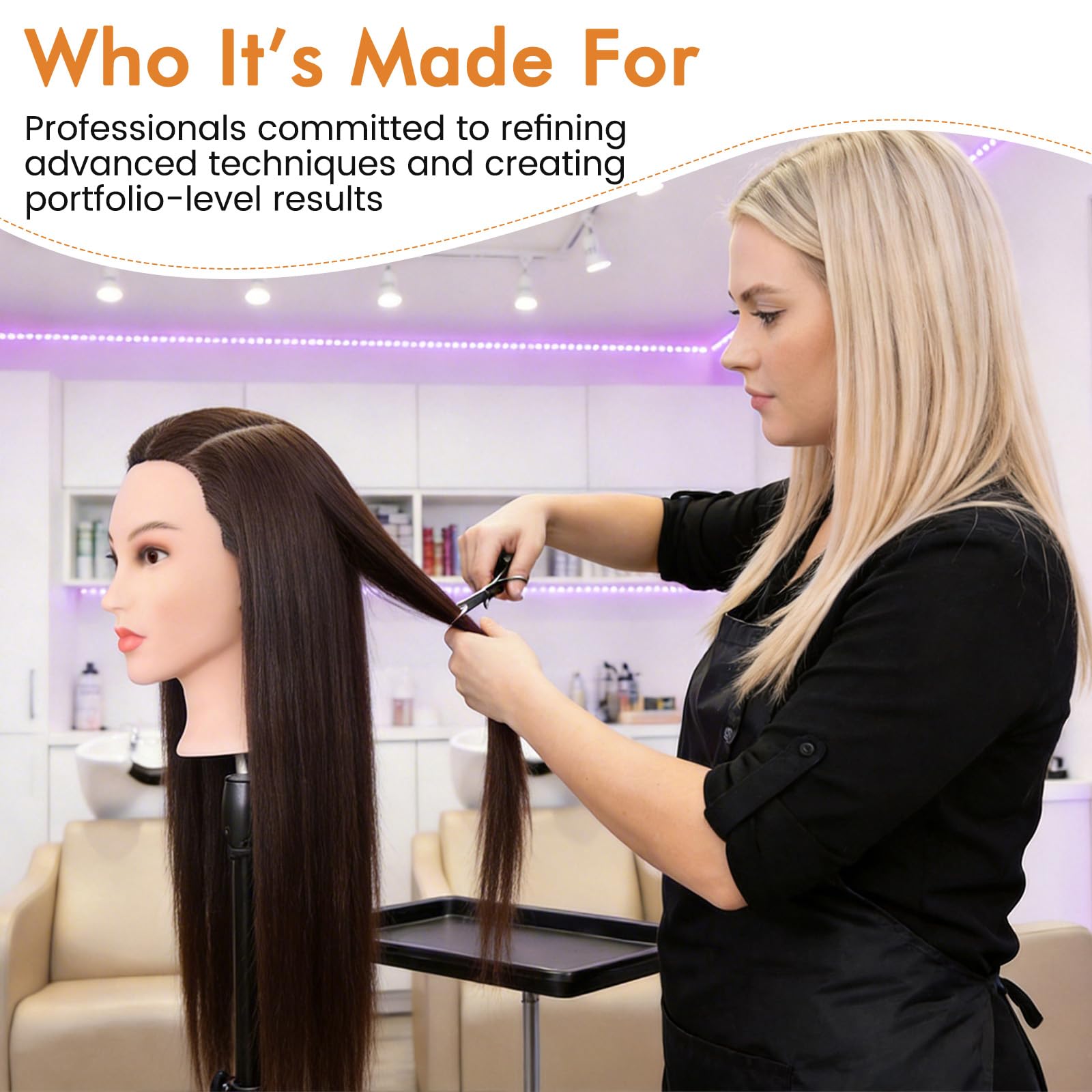 WIGNEE Cosmetology Mannequin Kopf mit realistischem Gesicht – Hitzebeständiges synthetisches Haar für die Stylingpraxis, Make-up-freundlicher Trainingskopf mit geringem Shedding, 28 Zoll (4)