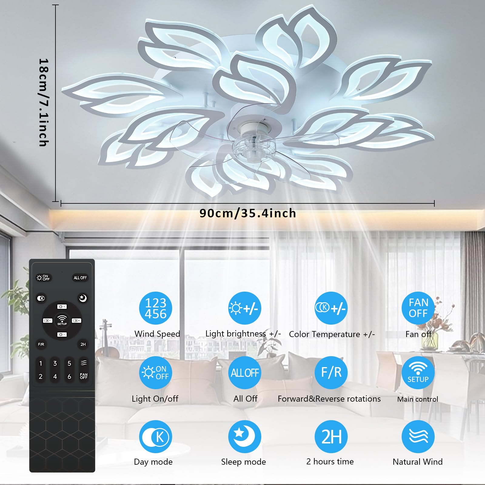 35Ceiling Fans with Lights Modern Ceiling Fan with Lights and Remote Dimmable Bladeless Ceiling Fans Light Low Profile — view 3