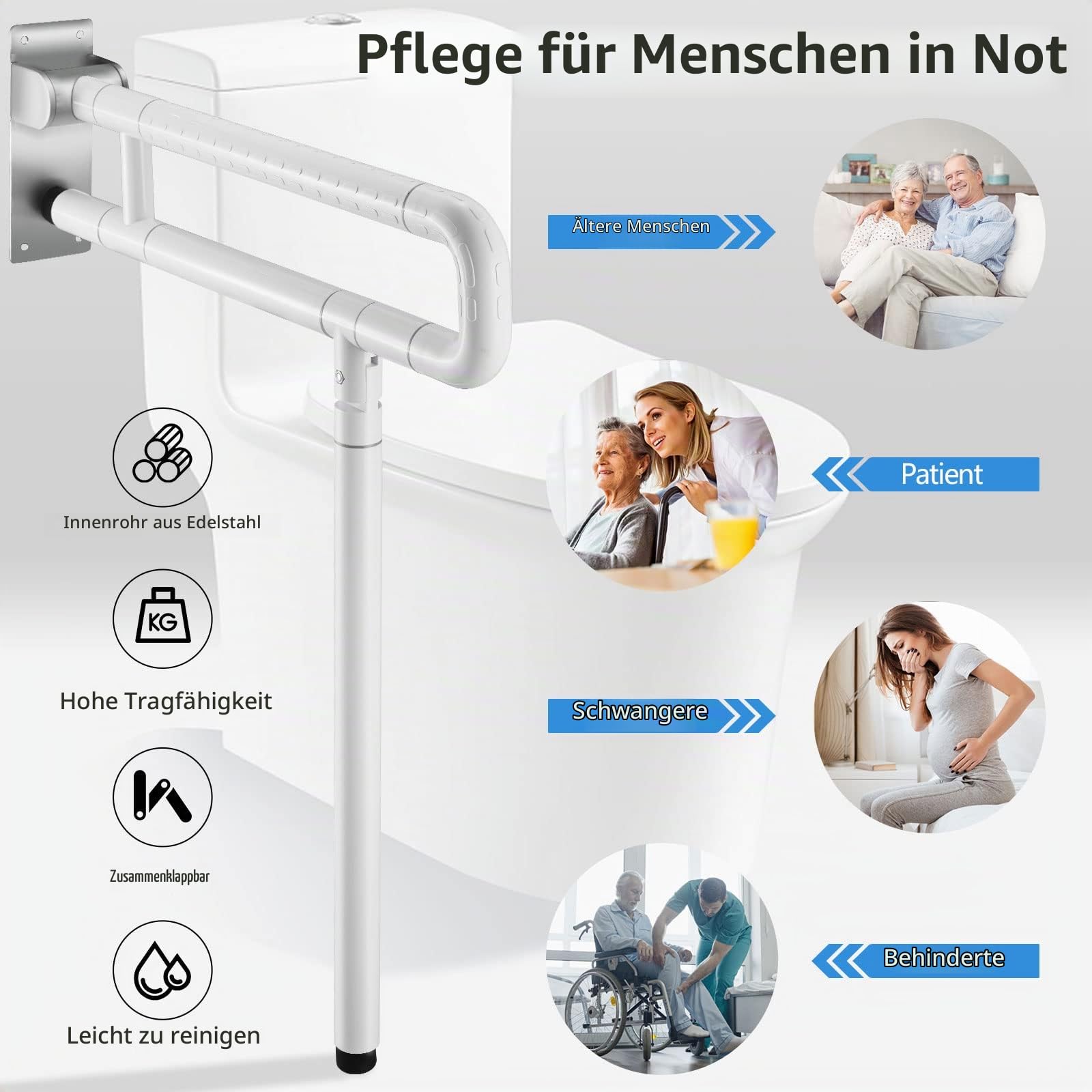 Wandstützgriff WC Haltegriff Klappbar 60cm Rutschfreier Haltegriff Aus Edelstahl 300~350 Kg Haltegriff Dusche Faltbarer Sicherheitsgriff FüR Das Badezimmer FüR Badezimmer Und Toilette