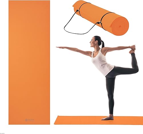 Gaiam Essentials 14" Thin (6mm) Yoga & Pilates, Fitness & Exercise Mat with Easy-Cinch Carrier Strap Cusion Support For Fitness and Gym Workouts