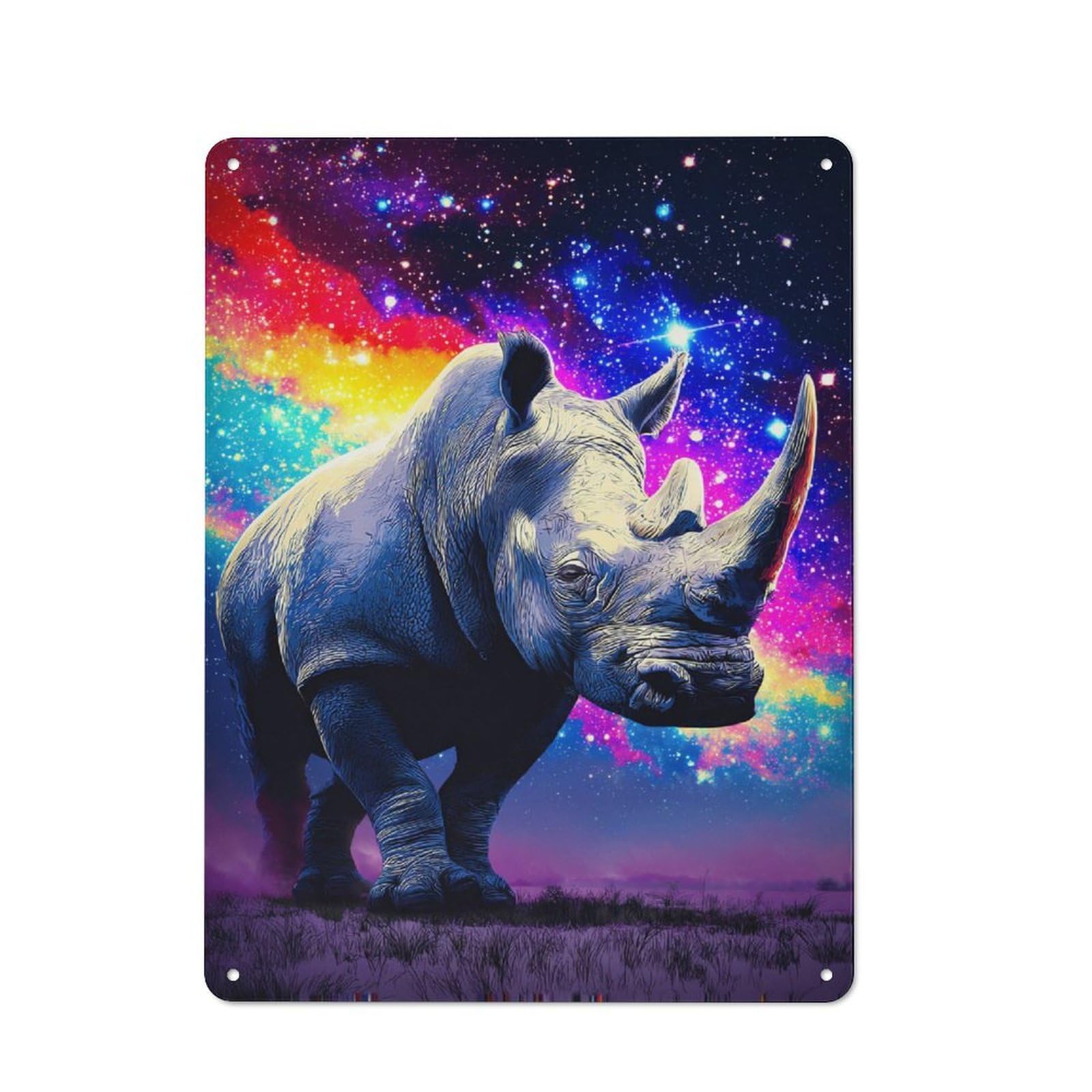 Junmoney Galactic Rhino Majesty -1 Rustic Metal Wall Sign 40X30cm Featuring For Pub Or Café, For Vintage Wall Decor Fans, For Metal Sign Collectors