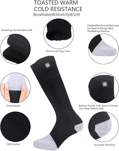 Miniatura 4 de Calcetines calefactables para hombres y mujeres, calcetines eléctricos térmicos alimentados por batería para pies fríos, camping, caza, invierno