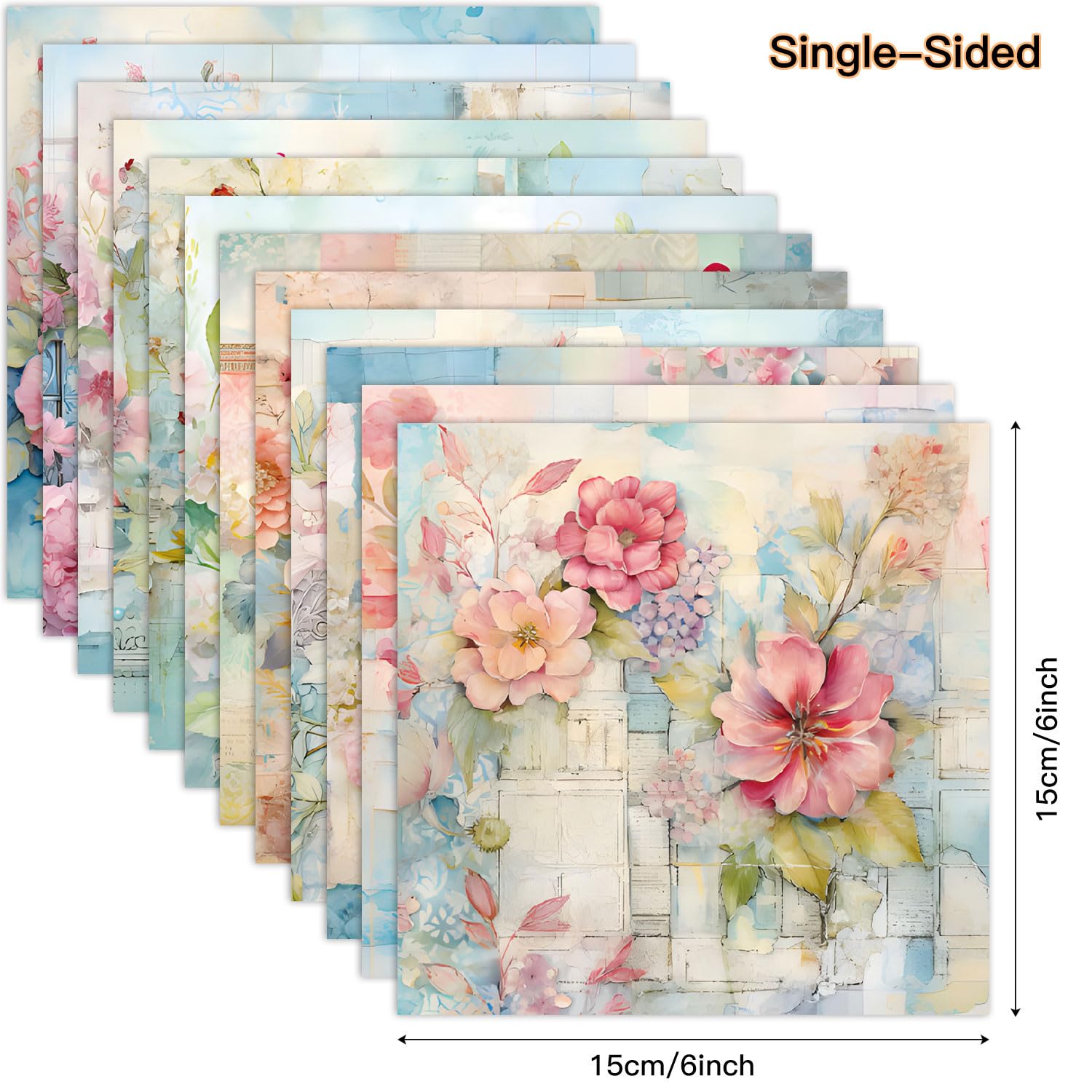 Lot De 24 Feuilles De Papier Cartonné à Motif Floral Vintage - 15,2 X 15,2 Cm - Un Seul Côté - Papier Cartonné Pour Album Photo, Fabrication De Cartes, Journal Indésirable