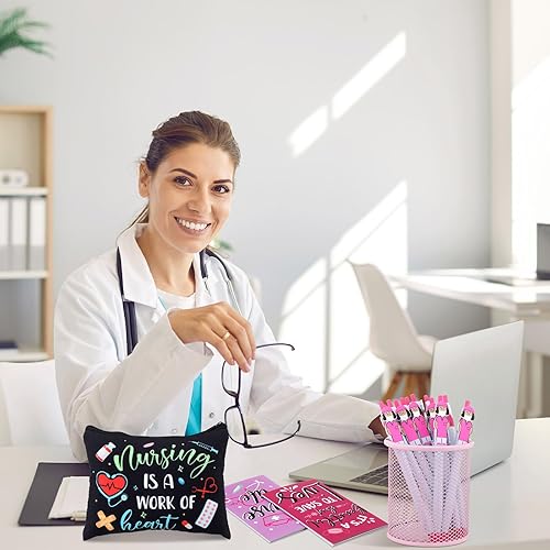 Miniatura 2 de Juego de 96 piezas de regalos de Navidad de agradecimiento para enfermeras, 24 bolsas de cosméticos de maquillaje para enfermeras, 24 diarios de