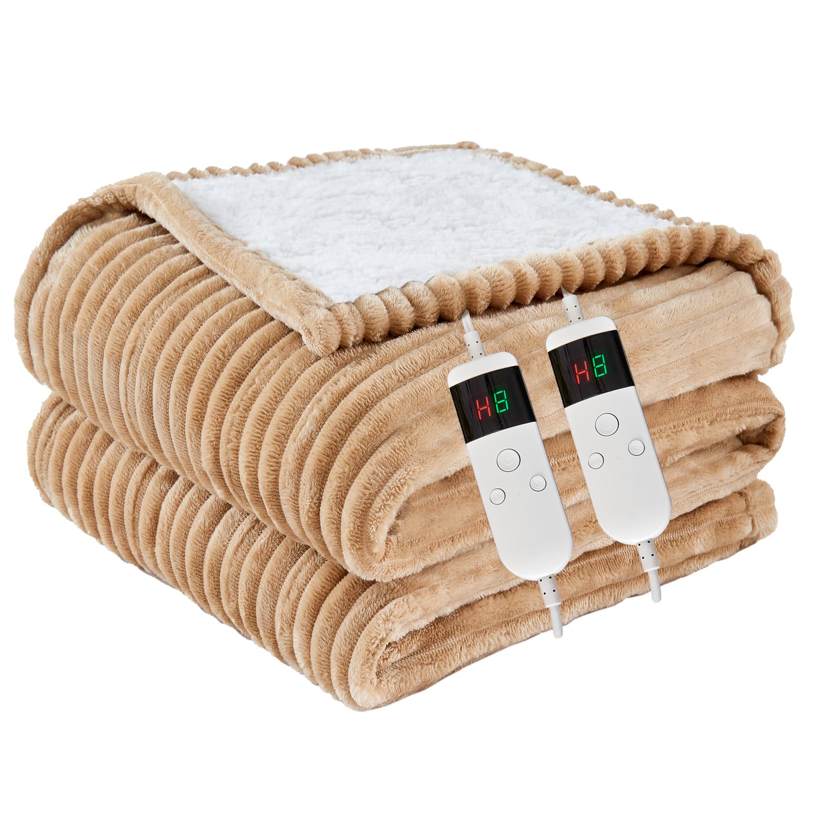 Qieryun Heated Blanket Electric Queen, Soft Flannel Heating Blanket with 8 Hours Auto Off 10 Fast Heating Levels Machine Washable Sherpa Heated Blanket with Overheating Protection