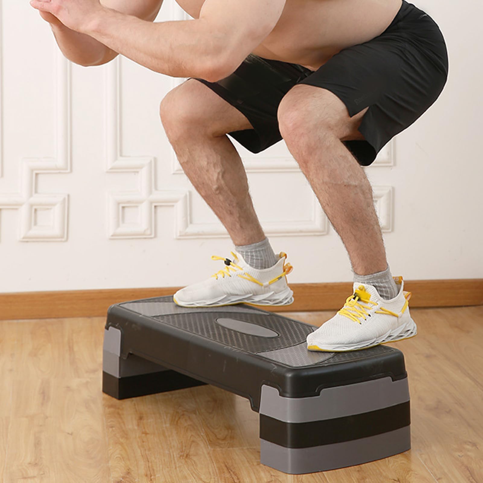 Brrnoo Platforma do ćwiczeń Fitness 78 Cm Antypoślizgowy Stepper do ćwiczeń | Regulowane 3-stopniowe Przełożenia, Solidna Konstrukcja z Siatki ABS, Domowy Trening w Siłowni, kompatybilność z jogą