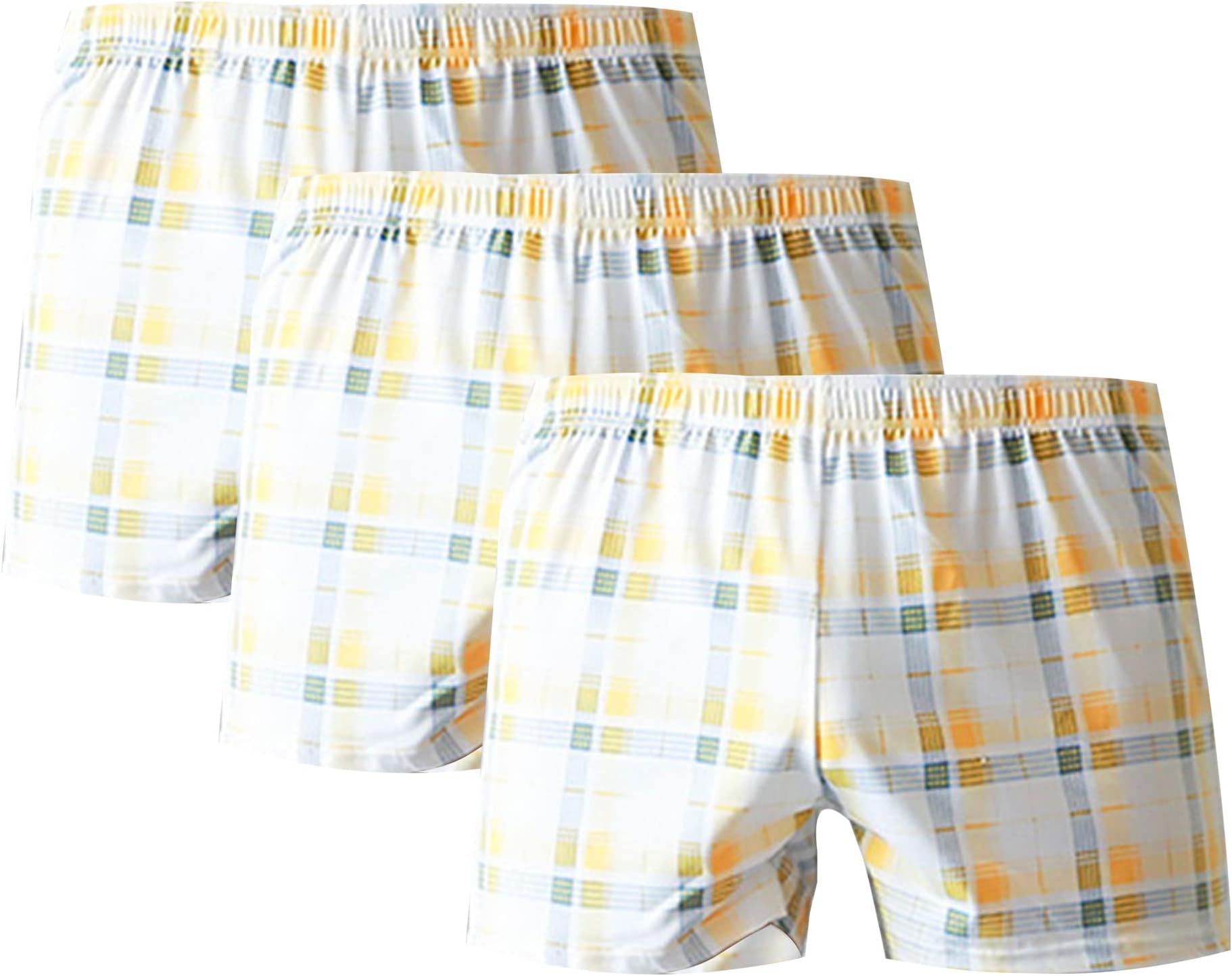 Mens Plus Size Plaid Boxer Shorts Loose Breathable Mid Waist Sleep Shorts Soft Stretch Knit Lounge Underwear