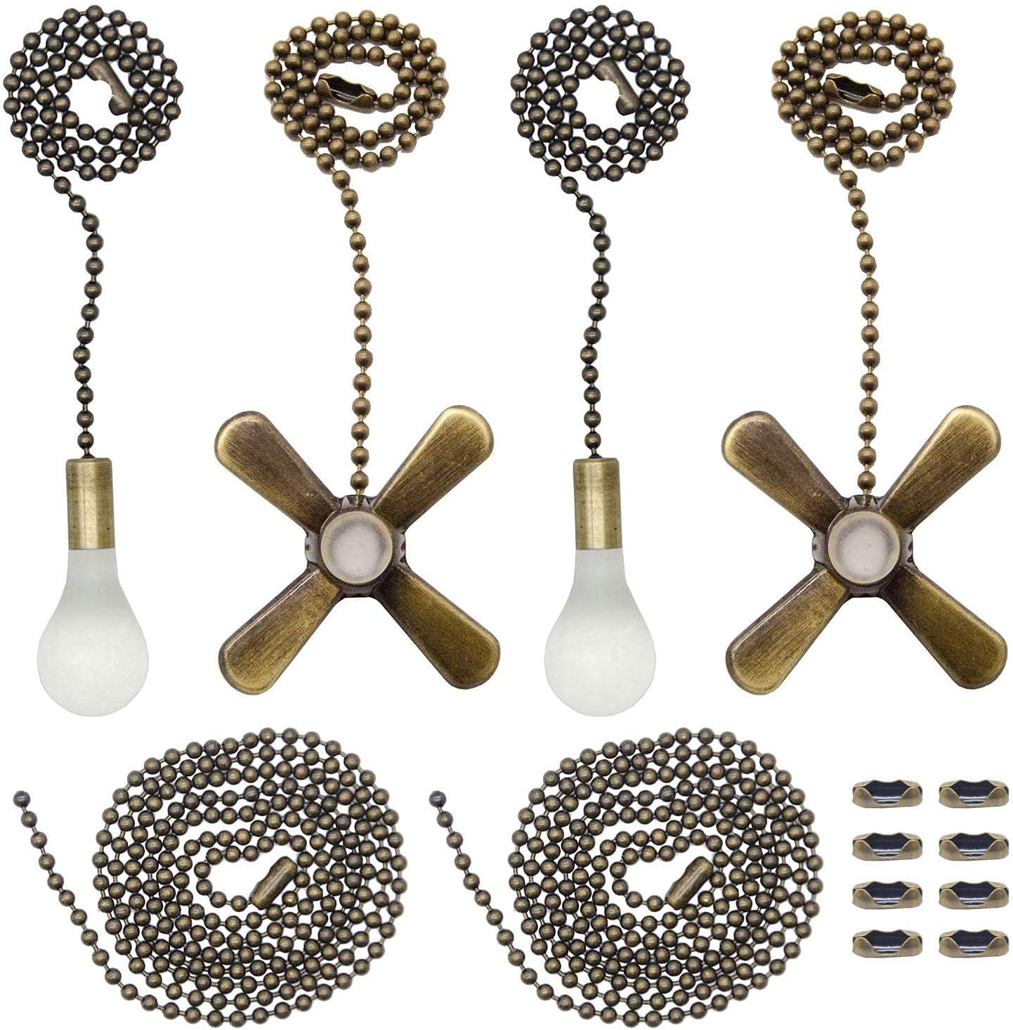 Iceyyyy Bronze Ceiling Fan Pull Chain Set Including 4Pcs Beaded Ball Fan Pull Chain Pendant,  Extra 8Pcs Beaded and Pull Loop Connectors, 2Pcs 35.4 inches Fan Pull Chain Extension