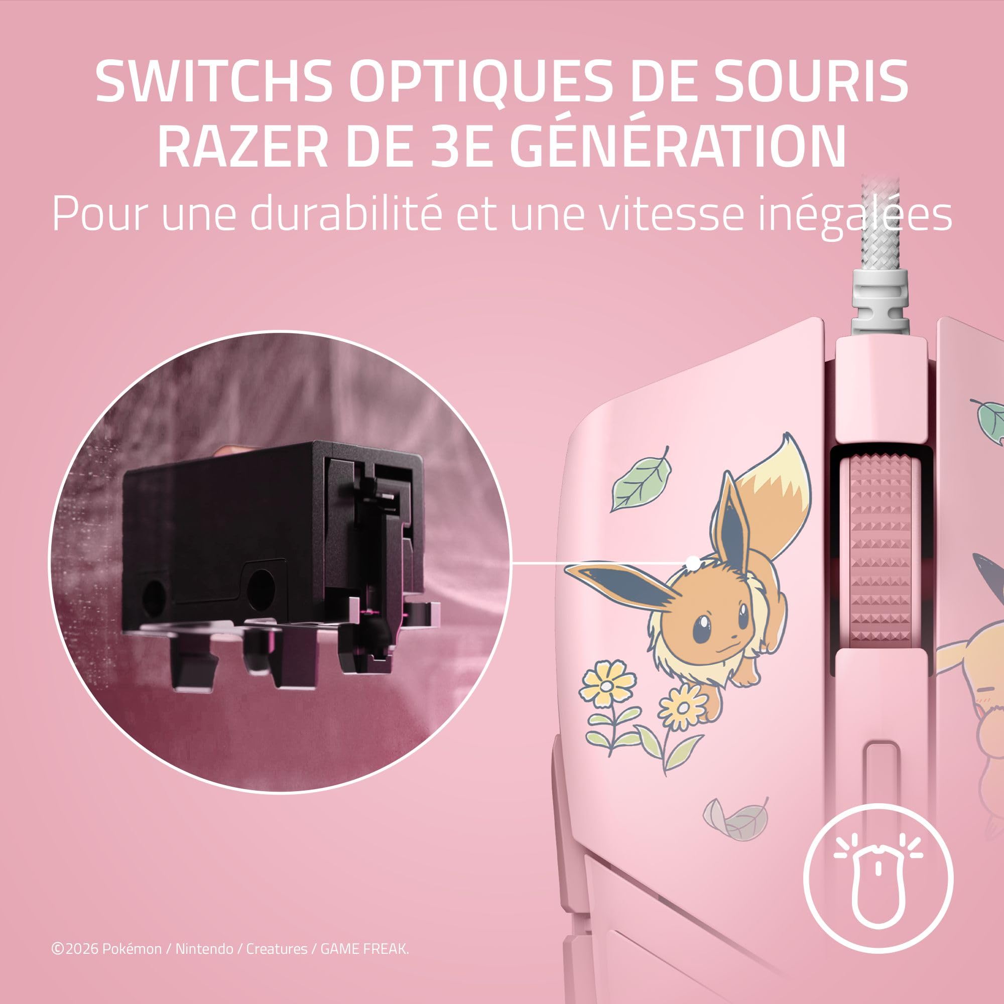 Razer Cobra Pokémon Pikachu & Eevee - Souris de Jeu Filaire légère avec Chroma RGB - 58 g - 8 500 DPI - Câble Speedflex | Édition Pikachu & Évoli