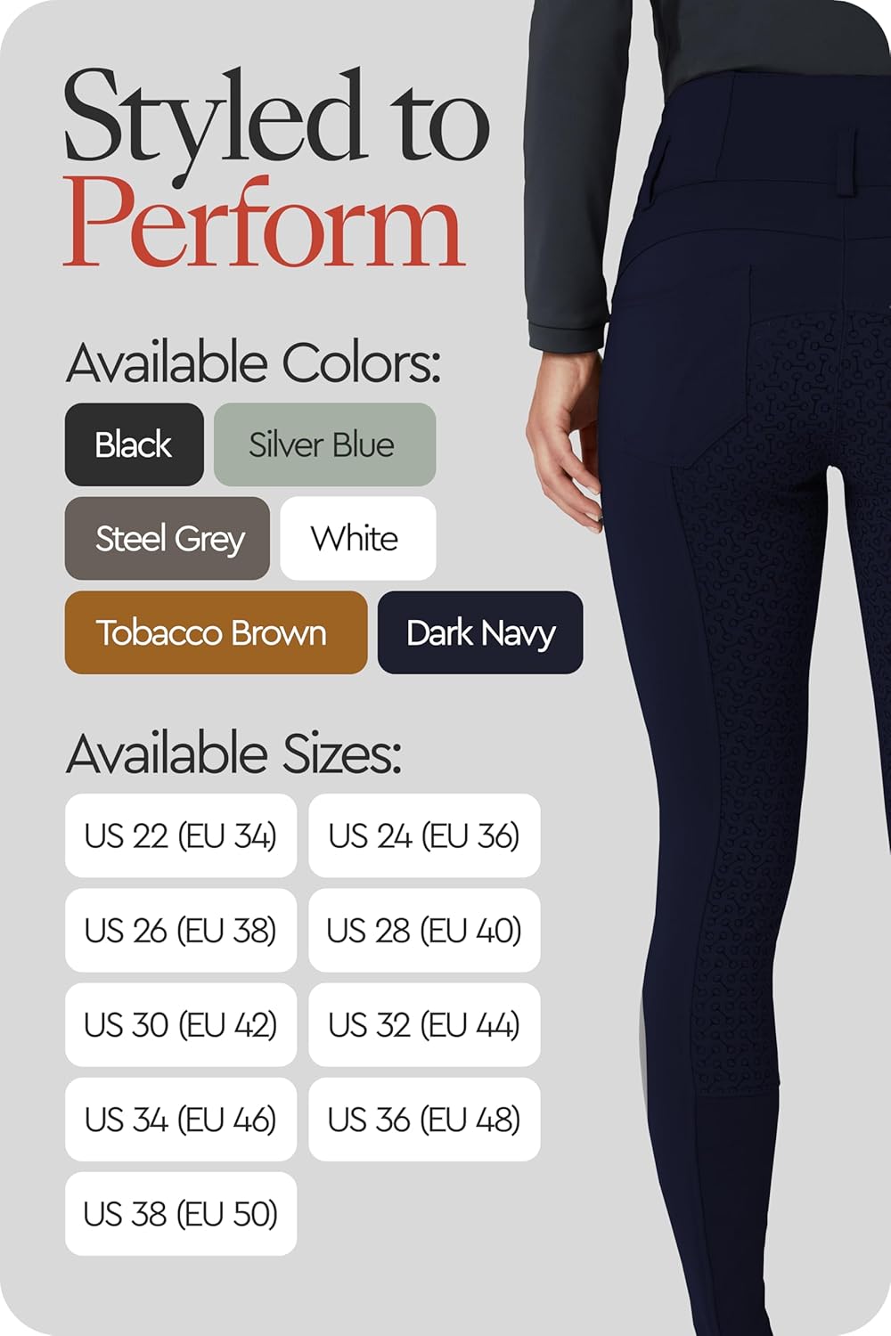 HORZE Women's Tara Full Seat Silicone Grip Breeches | Stretchable, High Waist with 4 Pockets