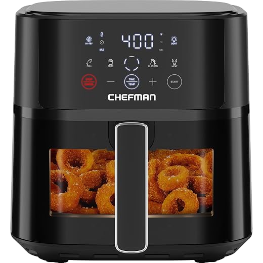 Chefman Air Fryer – 6 QT Compact Airfryer for Quick & Easy Meals, Features Hi-Fry Technology for Extra Crisp, Easy-View Window, Touch Controls with 4 Presets, Nonstick & Dishwasher Safe Basket - Black