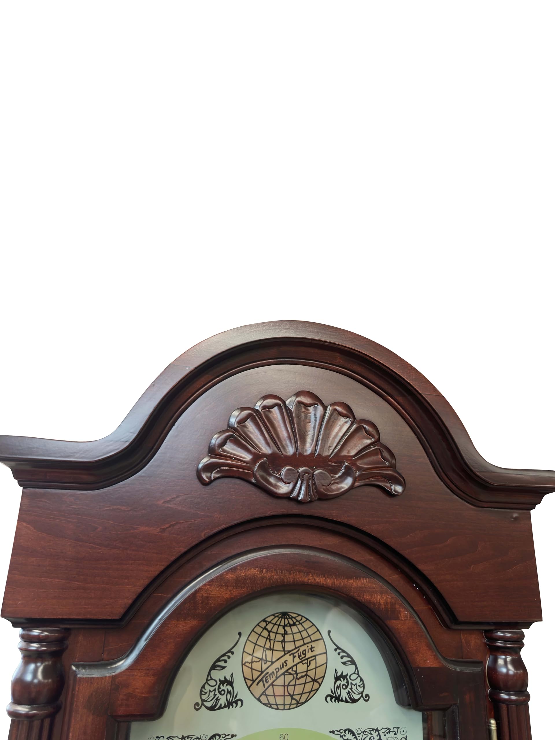 Orologio a Pendolo Gran Salone Con Movimento Westminster | Legno Stile Classico Mogano, Porte In Vetro, Parti Metalliche in Ottone Dorato | Suono A Rintocchi Ogni 60 Minuti | L.55 x P.25 x H.197 cm