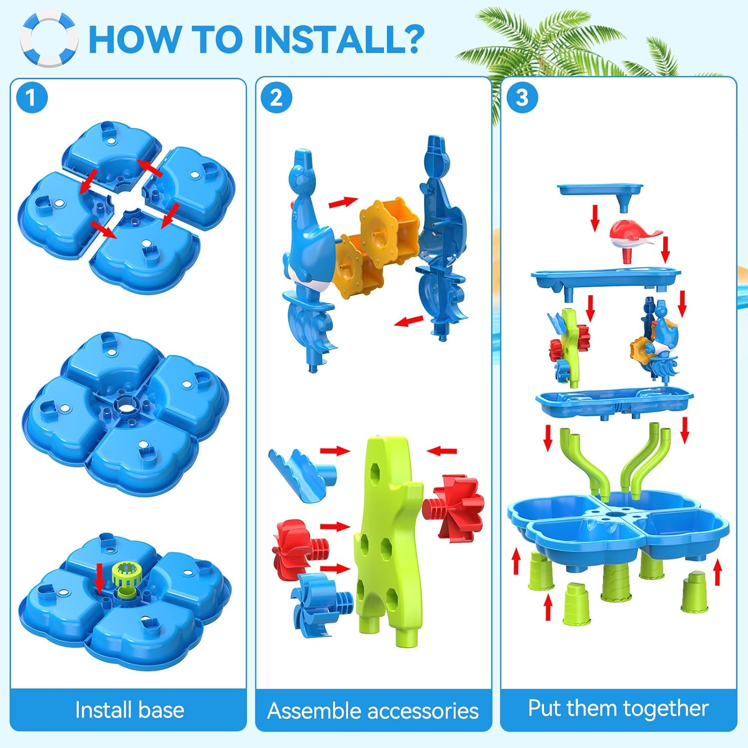 HeySplash Water Table for Toddlers 4-Tier, Kids Water and Sand Activity Sensory Playset, Outdoor Sand Tables with Toy Accessories, Toys Sensory Table for Outdoor Beach Backyard Garden, Blue