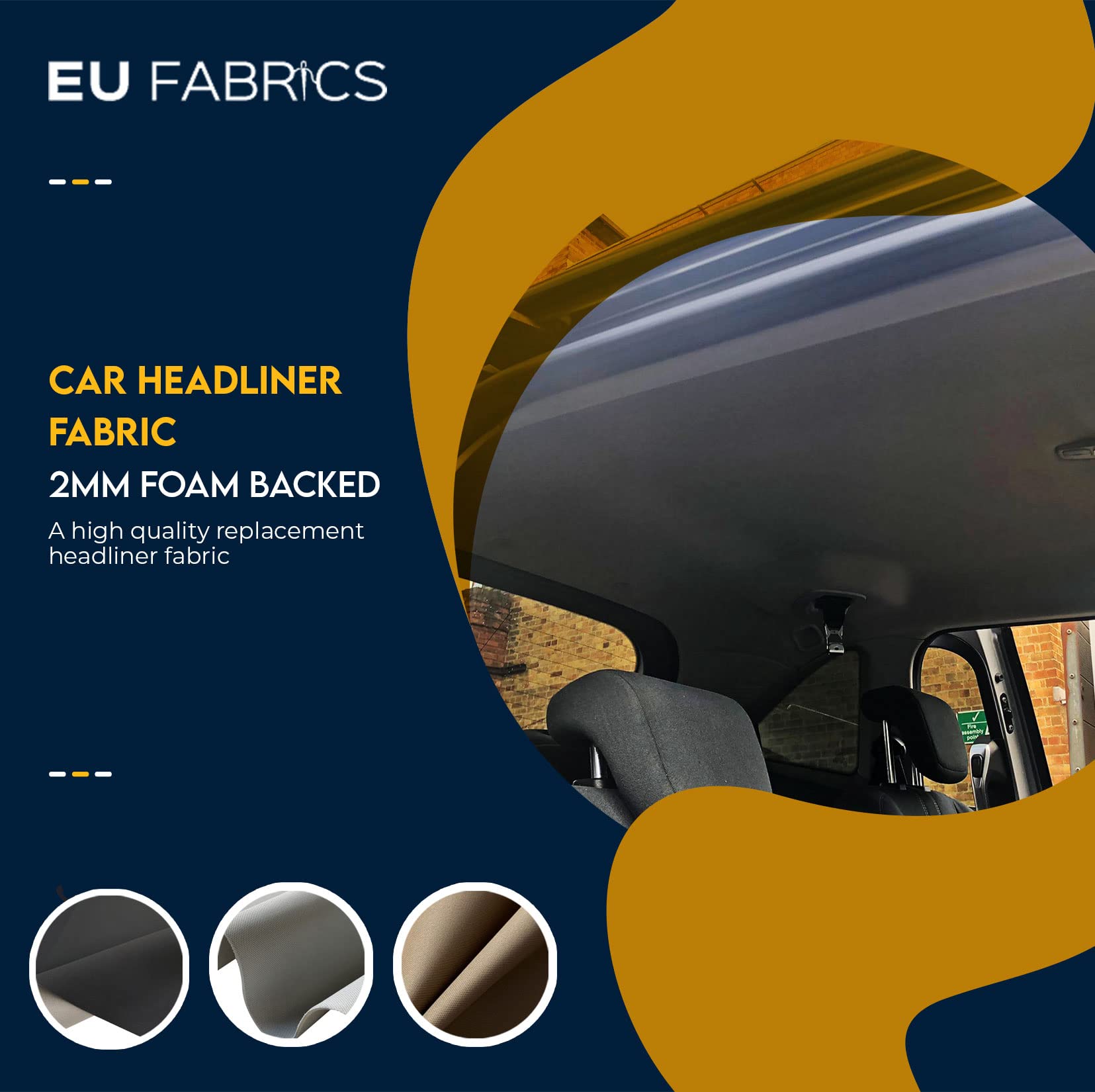 Tessuto Per Rivestimento Tetto Auto EU Fabrics - Nylon Spazzolato Con Schiuma 2mm E Adesivo Spray - Kit Da 3 Metri Per Furgoni E Camper