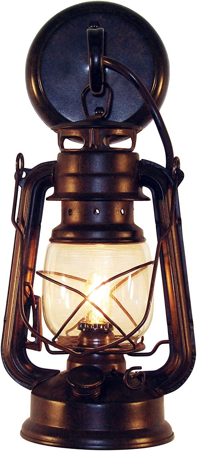 Rustic Wall Sconce Lantern Light, Authentic Oil Lantern Design - Rust Patina Finish, Small USA