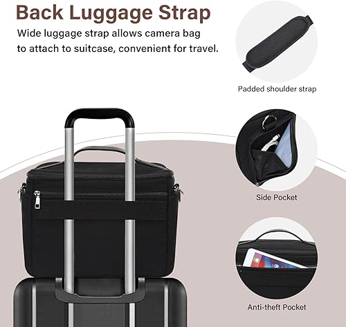 Miniatura 5 de MOSISO Bolsa para cámara pequeña, bolsa de hombro cruzada para cámara compacta, bolsa de mensajero acolchada de lona vintage, bolsa de fotografía