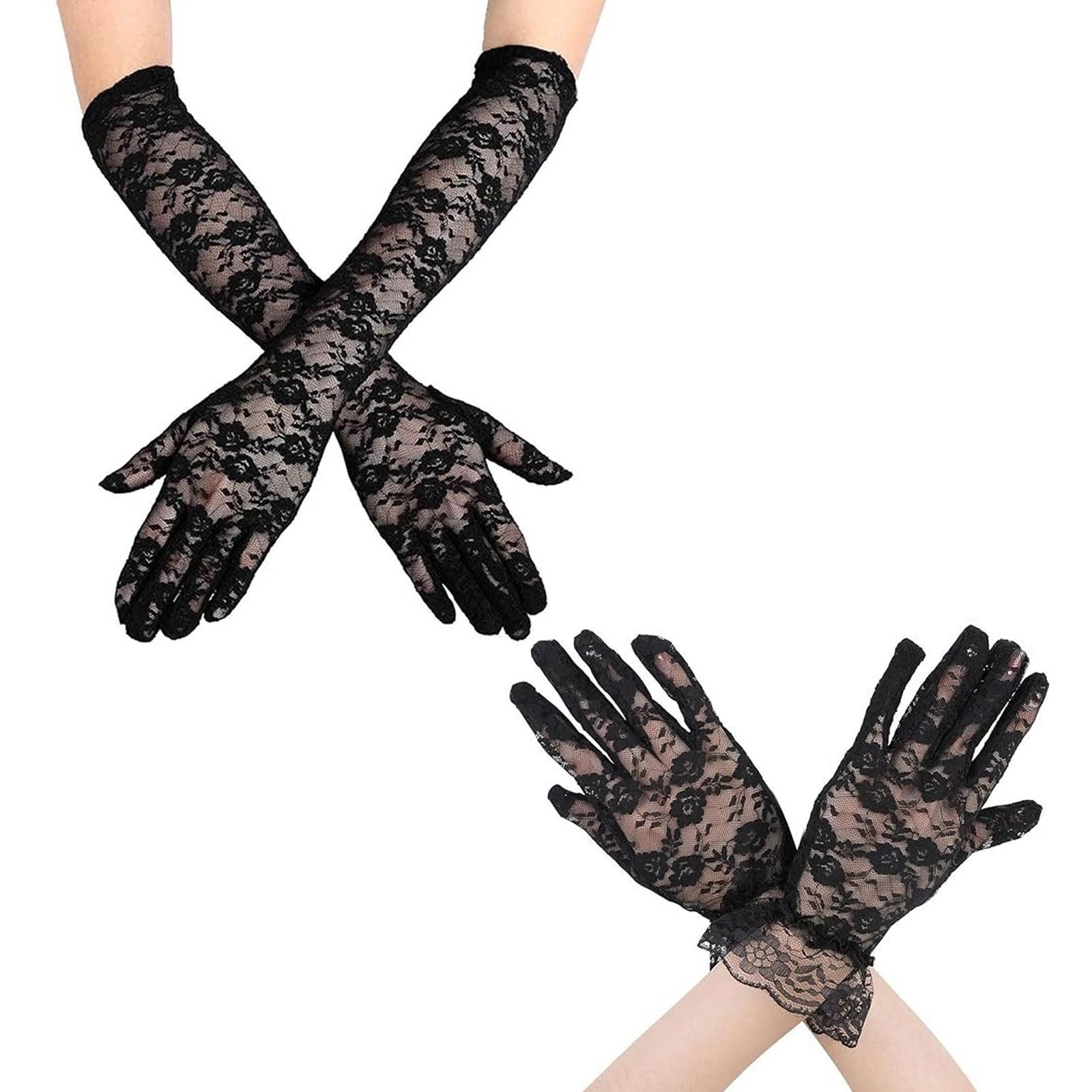 SSKHE A Captivating Set of Long and Short Black Lace Gloves for Every Glamorous Occasion Unleash Your Inner Diva