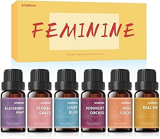 AmaKane Feminine Fragrance Oils, Women Essential Oil, Perfume Oils for Women Long Lasting, Fragrance Oil for Candle Soap Making, Diffuser Oil Scents 6x10 ml, BlackBerry& Bay, Midnight Orchid, More