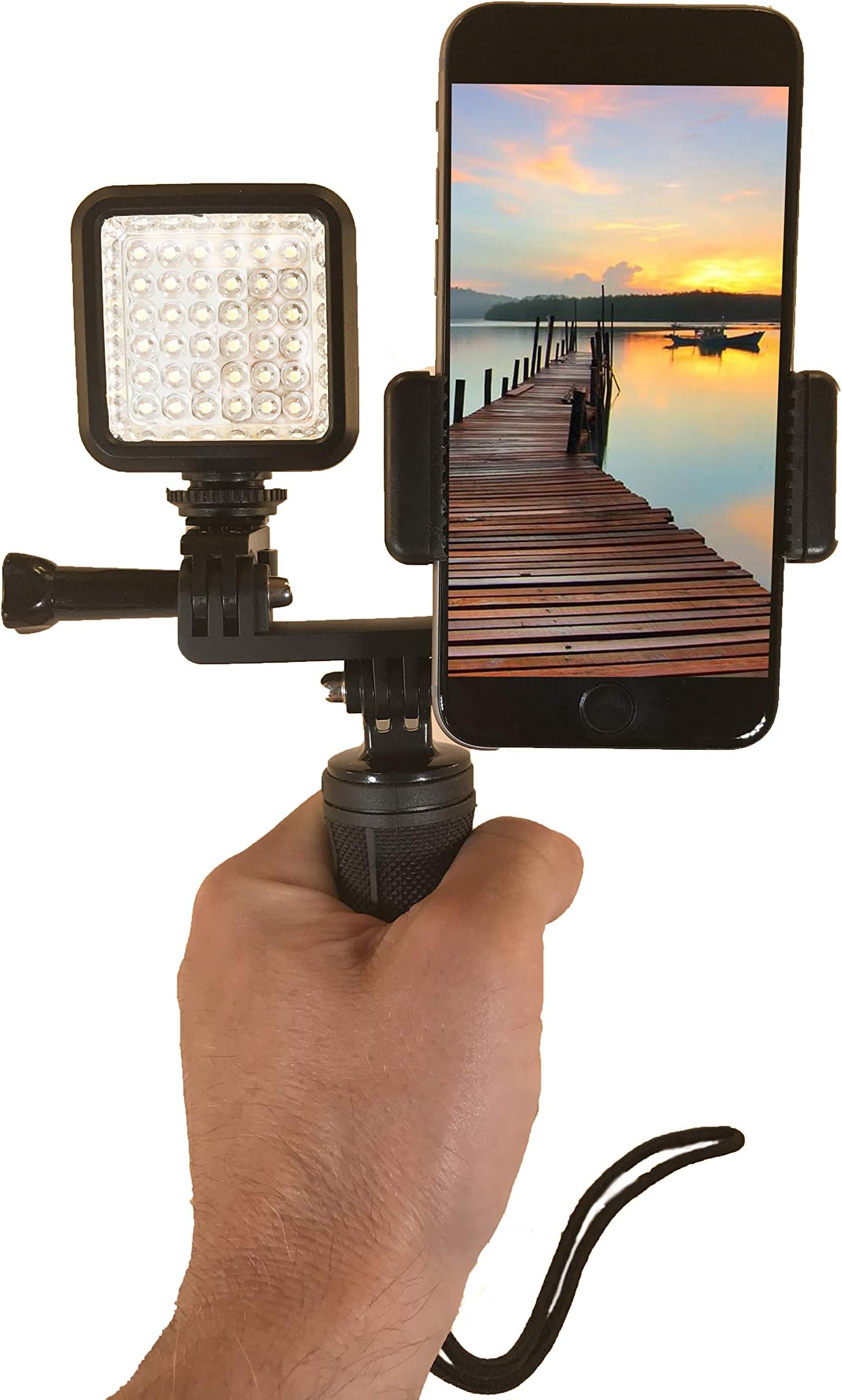 Dual Device with LED Light Hand-Held Stabilizer for Cell Phone or GoPro Camera. Compatible with iPhones, Samsung Galaxy, HTC, etc.