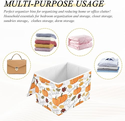 Miniatura 7 de Contenedores de almacenamiento grandes plegables con tapas, hojas de calabaza, otoño y otoño, cestas de almacenamiento organizadores con asas para