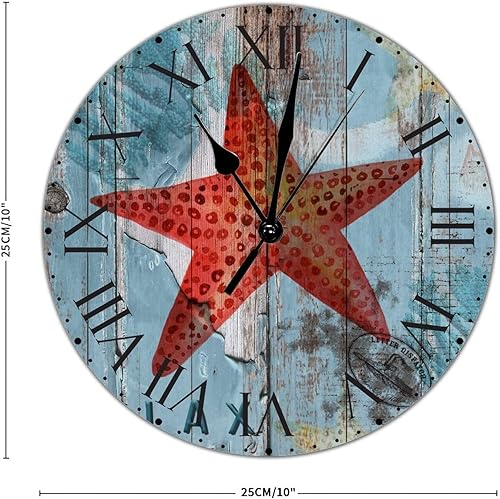 Miniatura 51 de ArogGeld Reloj de pared de PVC de mediados de siglo, concha, números de playa, estilo océano con números romanos de 10 pulgadas, funciona