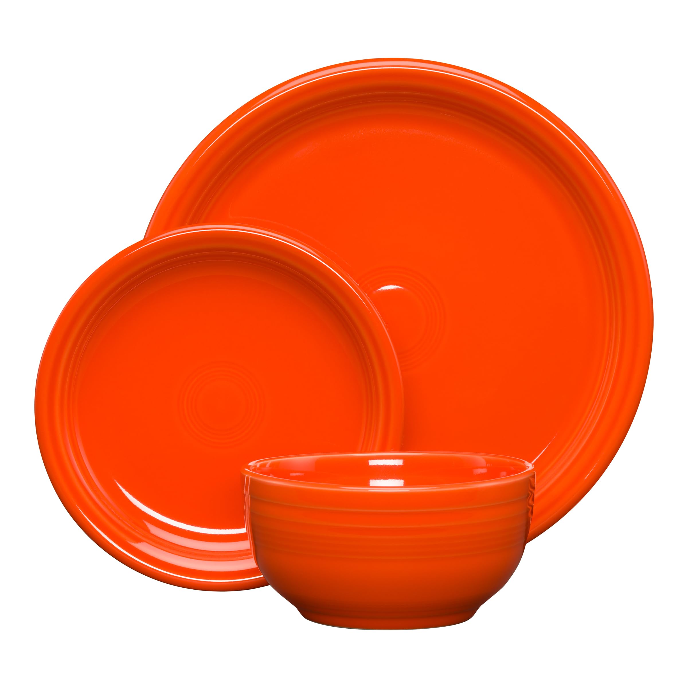 Bistro Coupe 3-Piece Dinnerware Set – Durable Ceramic, Lead-Safe, Dishwasher/Microwave/Oven Safe – Made in USA Dinnerware - Poppy
