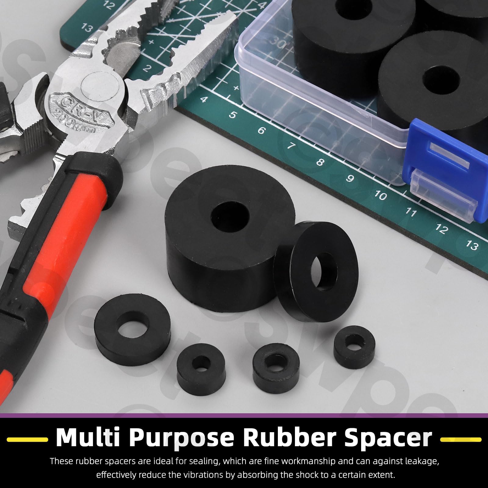 Swpeet 50Pcs 7 Sizes Round Rubber Spacer Assortment Kit, 5/6/8/10mm Anti Vibration Black Rubber Washers Kit - Image 3