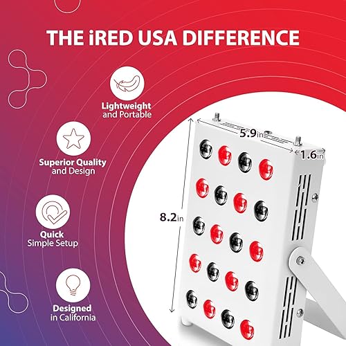 Miniatura 5 de iREDUSA Dispositivo de terapia de luz roja, lámpara de grado clínico de alta potencia con 20 bombillas, longitudes de onda seguras de luz roja de