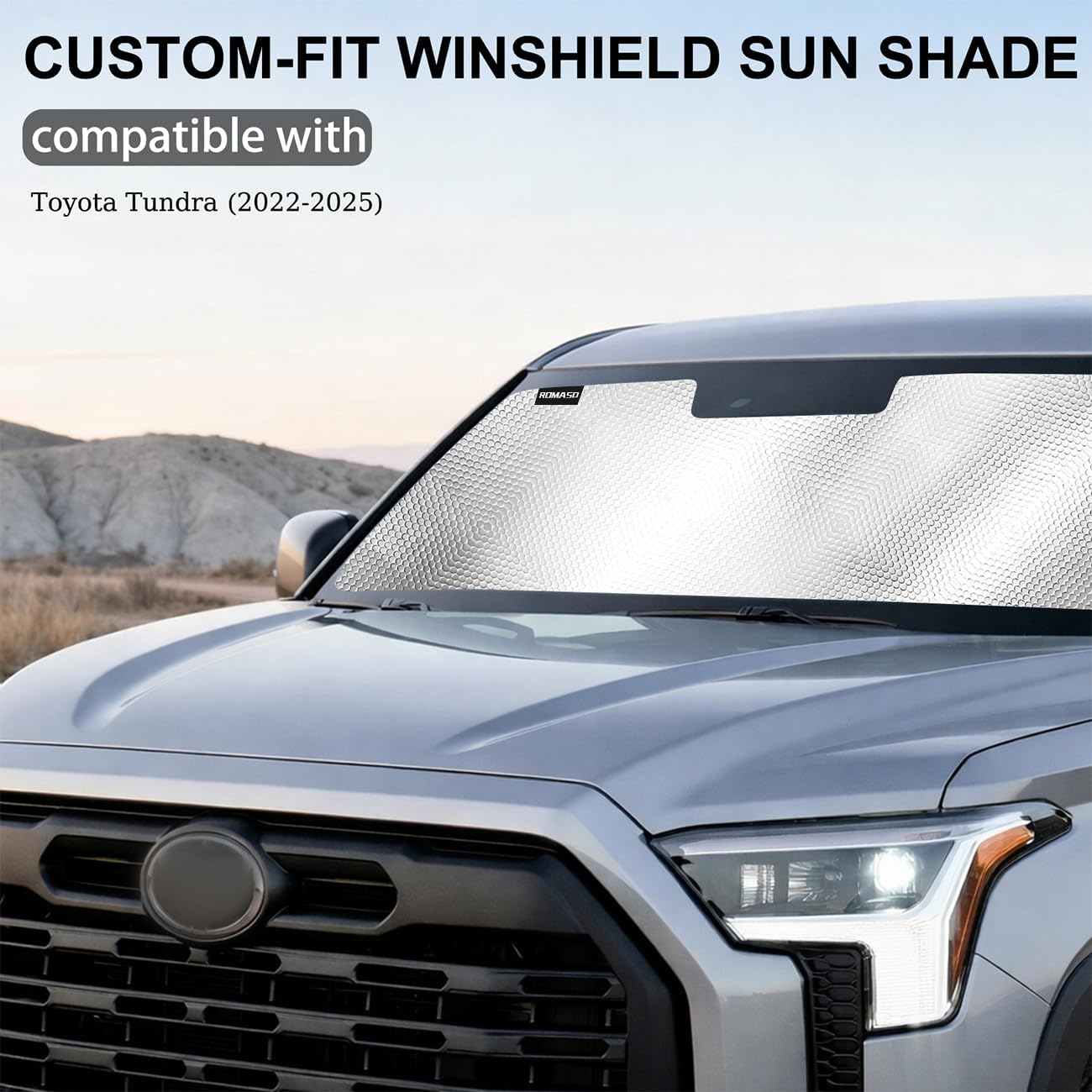 Windshield Sun Shade Compatible with Toyota Tundra (2022-2026) Foldable Windshield Sunshade for Tundra Reflective Aluminum Film Block UV Rays Protect Car Interior