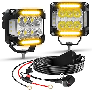 LED Motorcycle Auxiliary Driving Lights Kit Spot Flood Combo | Feature Amber DRL,270° Side Shooter,for R1200GS K1600 ADV Adventure Touring Streetbike ATV UTV,60W 5600LM,with Wiring Harness