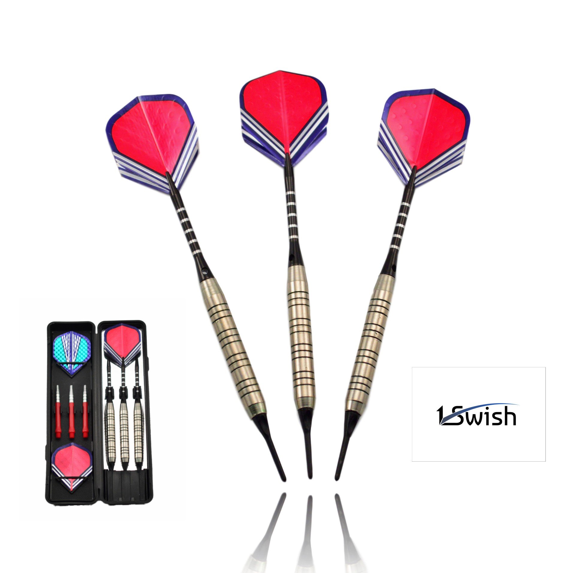 Soft Tip Professional Darts Set – 3 Classic Steel Barrels 18 Grams, 3 Aluminium and 3 Nylon Shafts, 6 Metallic Flights & 1 Slim Case for Accessories