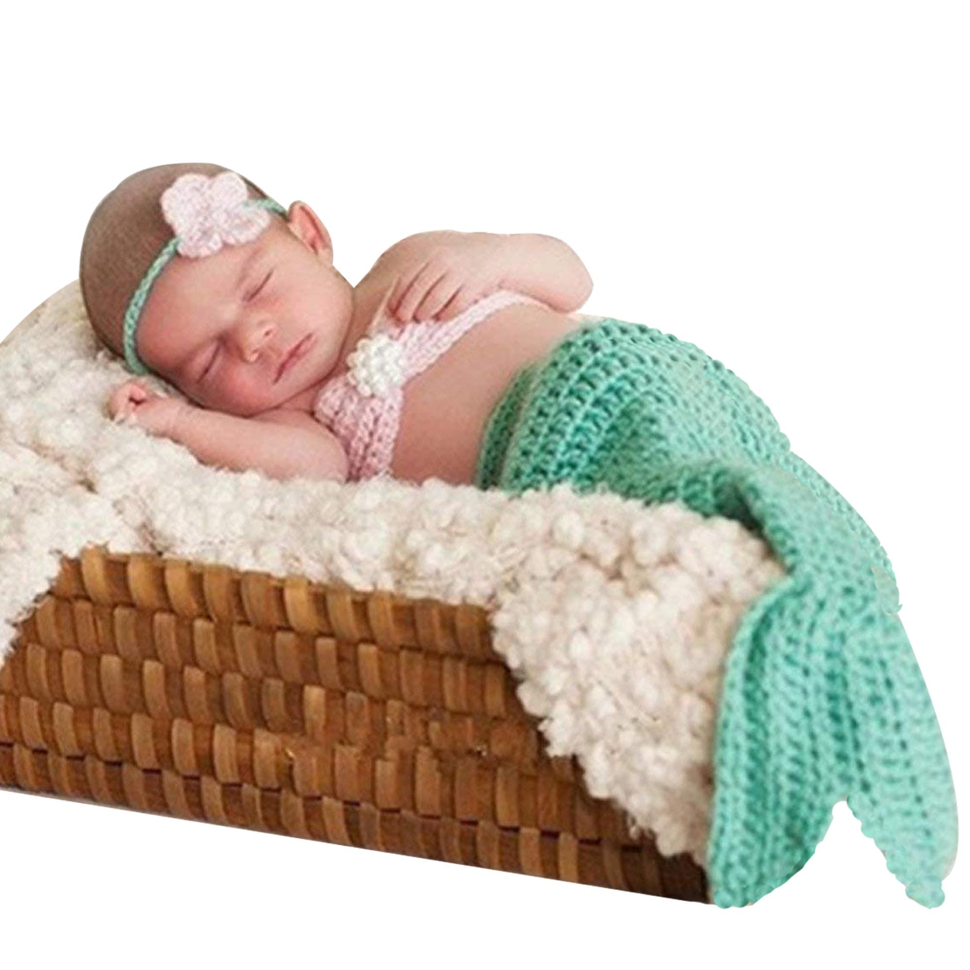 Lot de 3 Nouveau-Né Photographie Prop - Tenue de Sirène, Fait à la Main Crochet, Costume de Sirène Bandeau, pour Fille Prop Vêtements