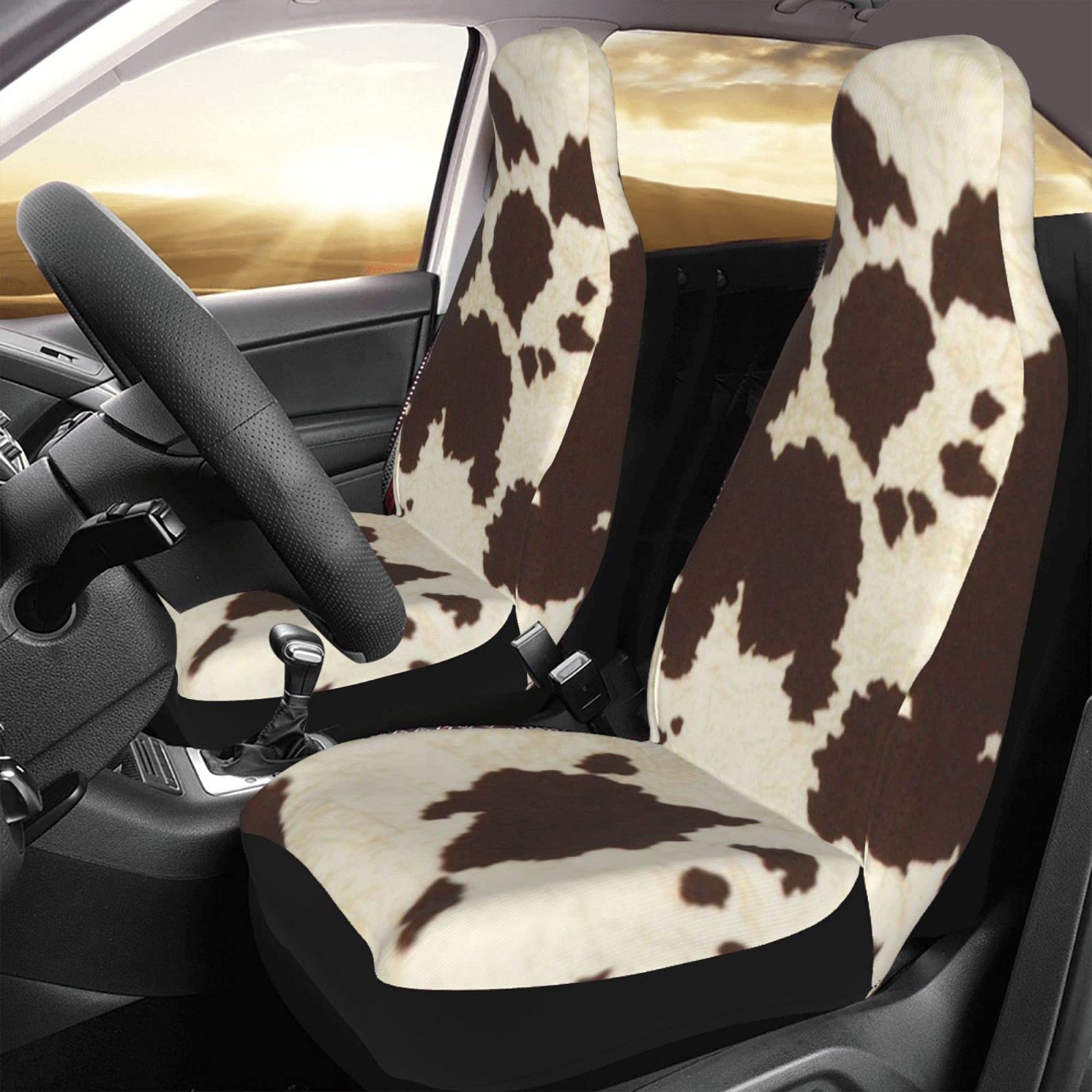 SuperKaKa Copertura Per Bracciolo Auto Con Stampa Mucca Pelosa, Soffice E Calda, In Peluche Di Coniglio Finto, Marrone E Bianco, Universale Con Cinghie Elastiche, Lavabile. Perfetta Per Interni Auto, Donne E Uomini.
