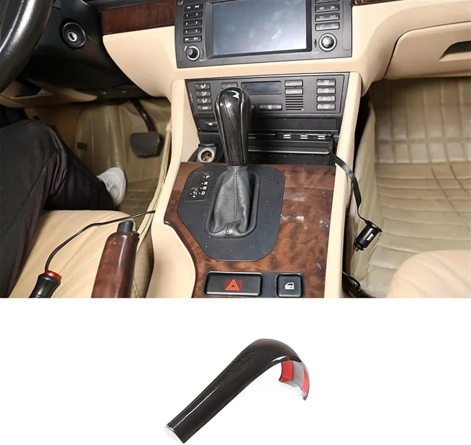 1 Pcs ABS Carbon for bmws 3 5 6 Series X3 X5 E39 E46 E53 E60 E61 E63 E83 2004-2010 Car Interior Gear Shift Head Cover Accessories(Black Wood Grain)