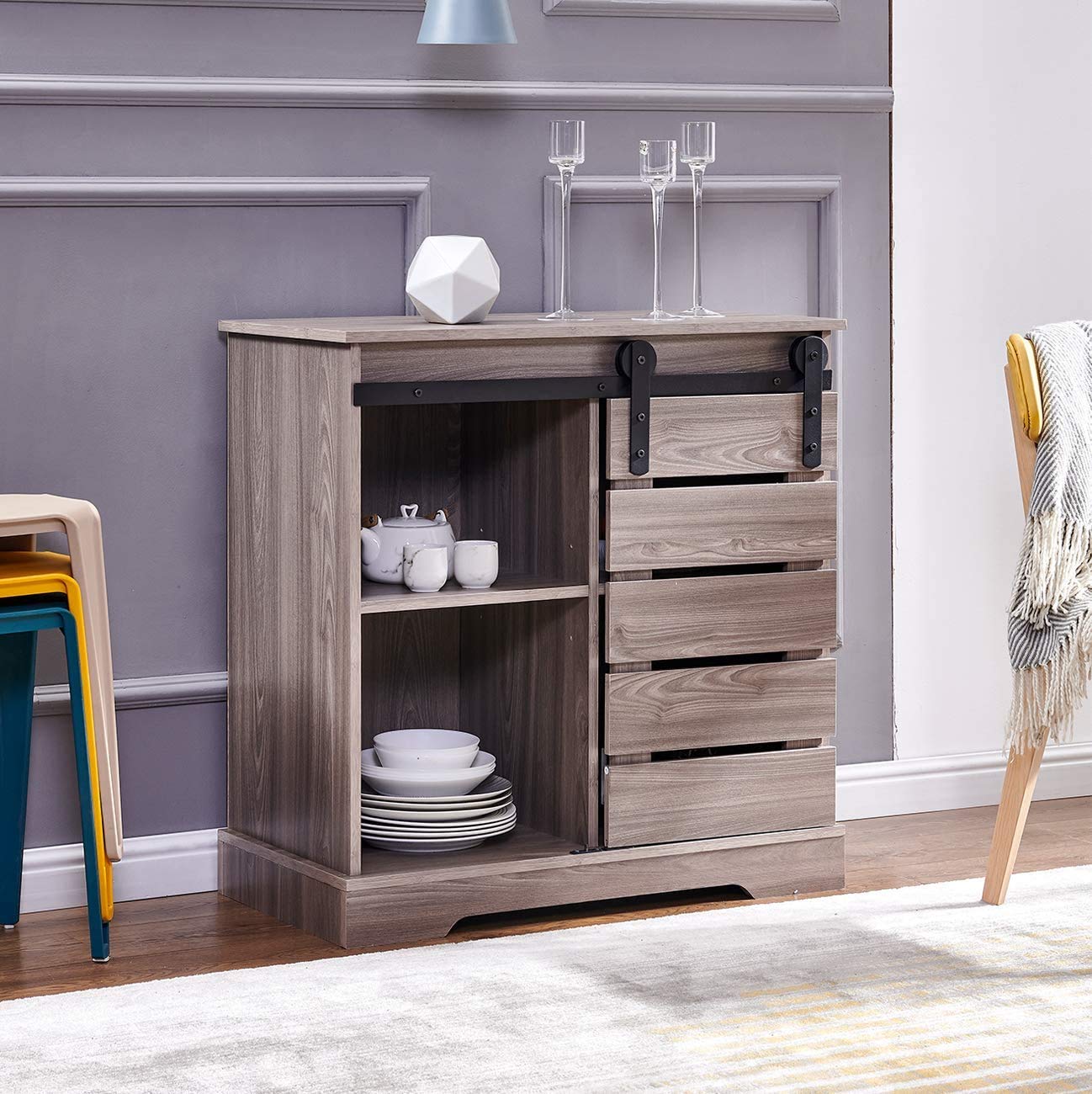 PBPKING Wooden Sideboard Buffet Storage Modern