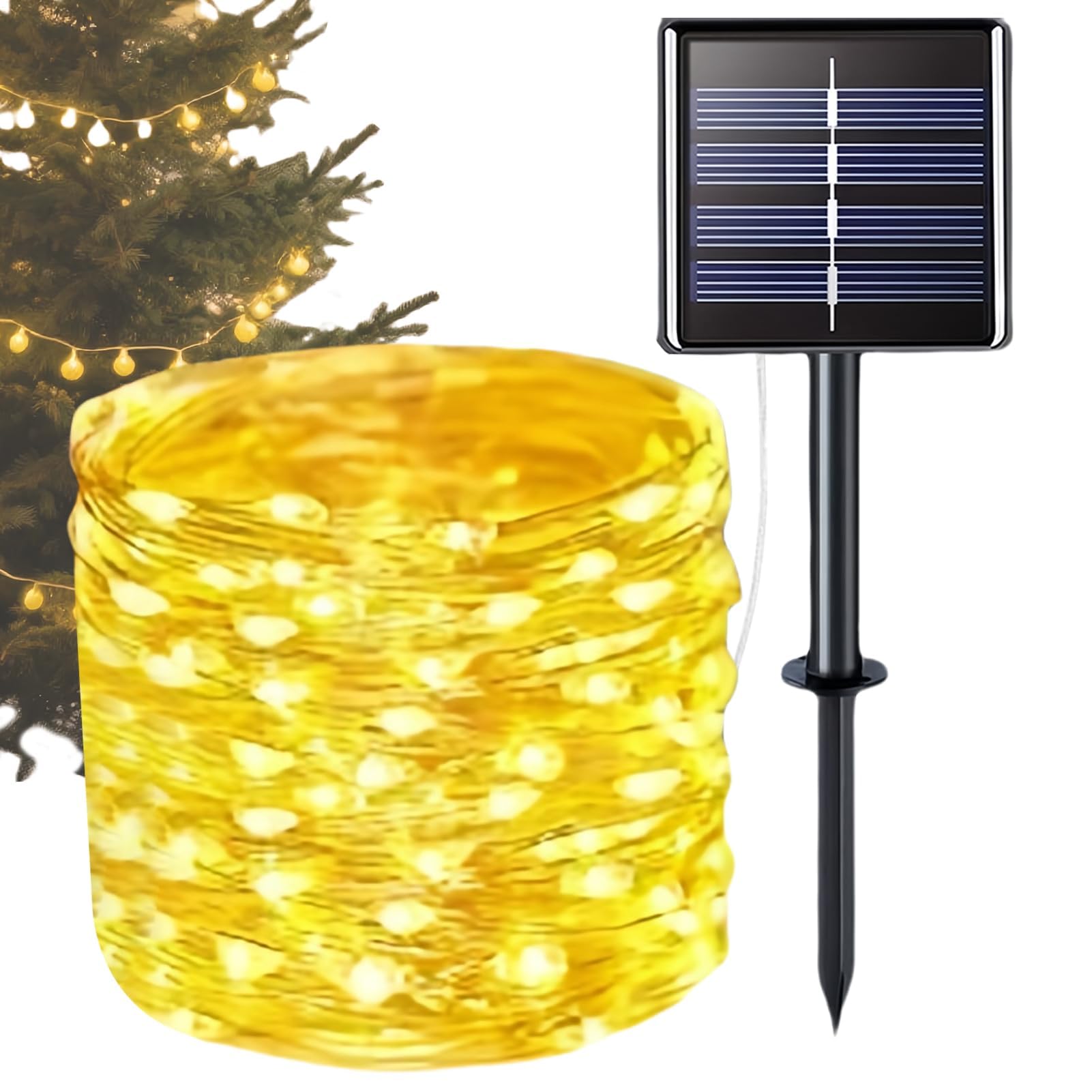 Guirnalda de luces solares para exteriores, impermeable, LED, decoración de jardín, alambre de cobre flexible, resistente a la intemperie, brillo nocturno para Navidad, fiesta, porche, valla, boda