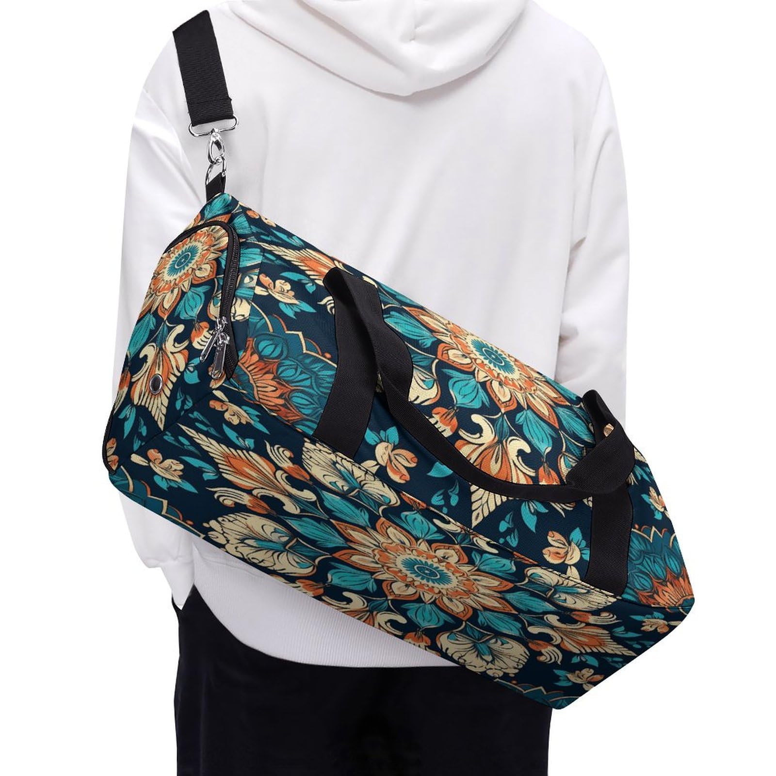 Turnbeutel für Damen und Herren, Vintage-Mandala-Blumendruck, Turnbeutel, wiederverwendbar, Turnbeutel mit Schuhfach, Stil, Einheitsgröße, modern, Stil:, Einheitsgröße, Modern