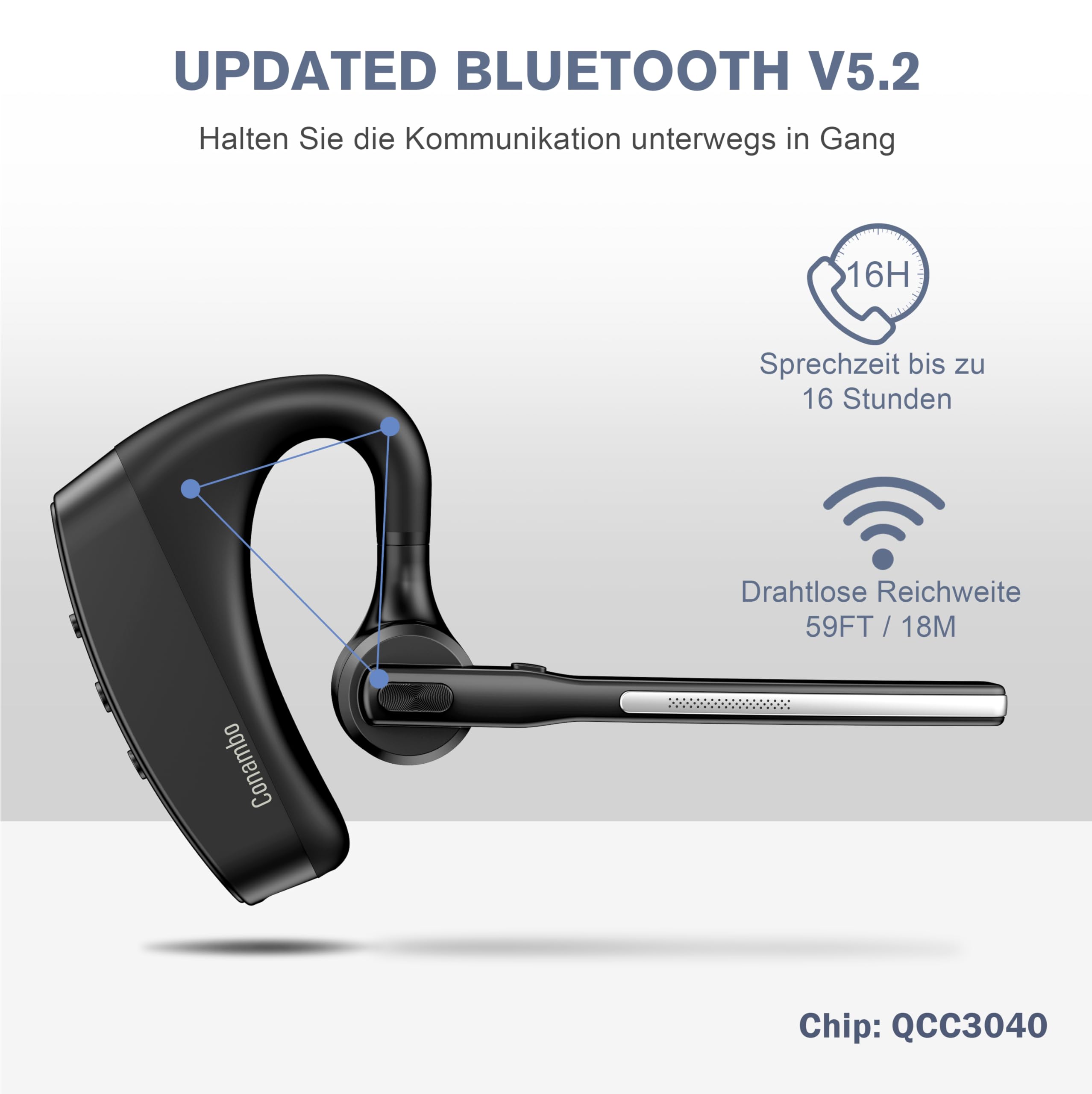 Conambo Auriculares Bluetooth V5.2 inalámbricos con estuche de carga de 750 mAh, 64 horas de tiempo de conversación, auriculares Bluetooth inalámbricos con CVC 8.0 y micrófono dual ENC para iPhone