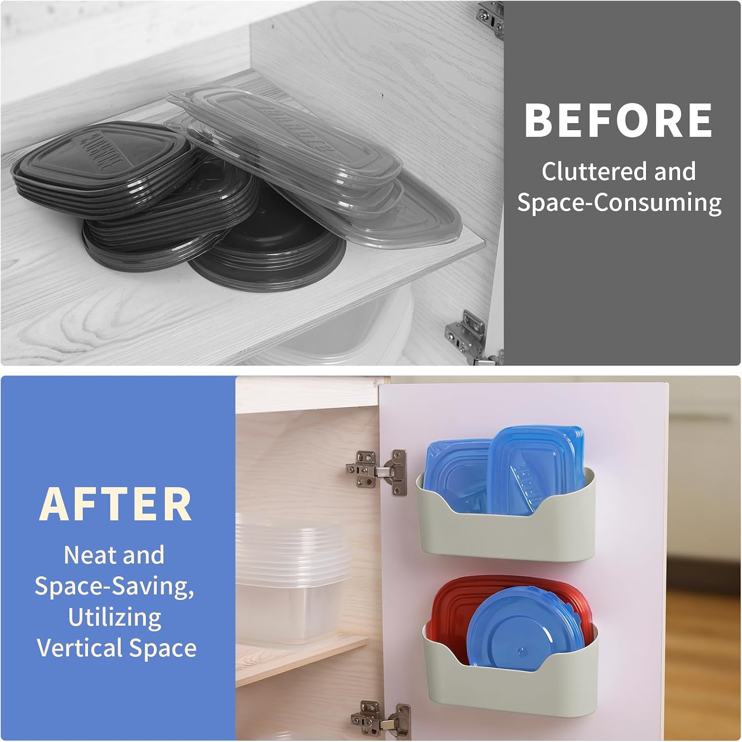2 Pack Lid Organizers Inside Cabinet, No Drilling Adhesive Over Door Organizer, Cabinet Door Organizer Bin Holder Caddy, Over Cabinet Organizer Storage Lid Organizer for Kitchen(Grey)