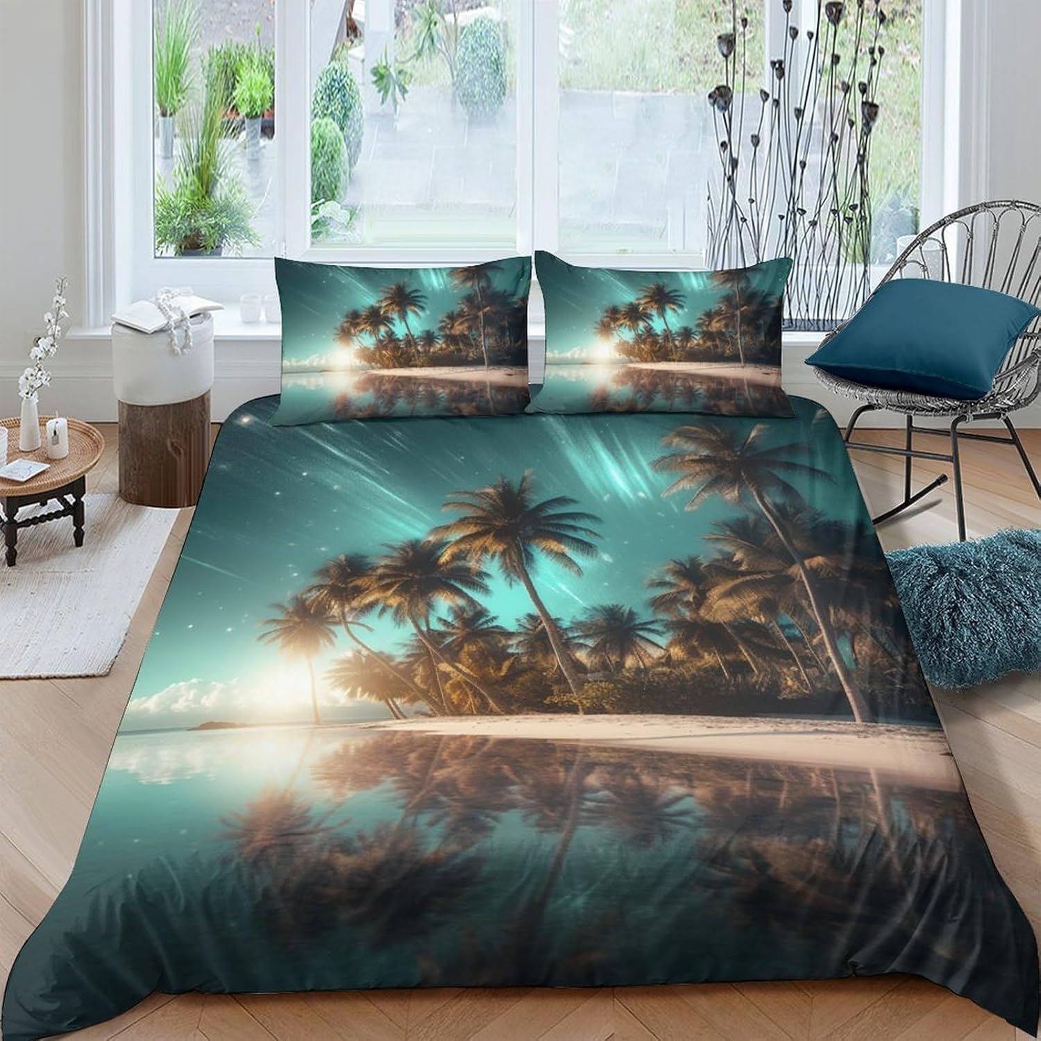 Housse de couette 200x200 microfibre zippée anti-glissement plage