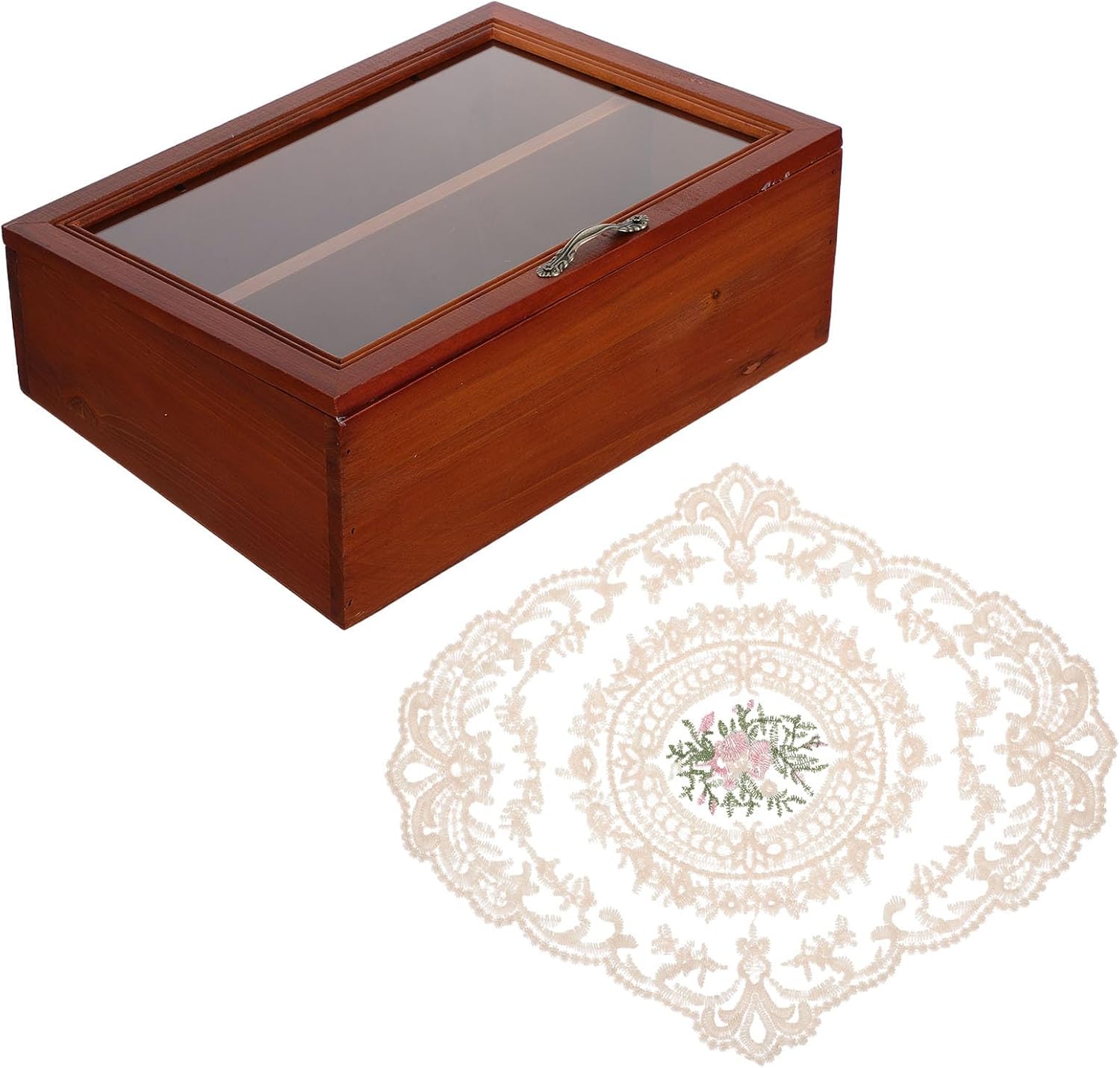 Wooden Desktop Mug Organizer Box with Adjustable Shelves and Dust Cover
