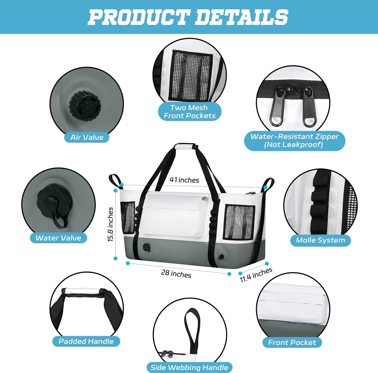 MORXPLOR Insulated Fish Cooler Kill Bag with Flat Bottom-26x18 31x14 40x16 50x18 60x20 70x25 Inches Waterproof Fishing tackle Kill Cooler Bag