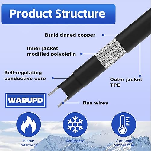 Miniatura 7 de Cinta de calor de 3 pies a 200 pies para tuberías de agua, cable de calor de tubo de descongelación de -40 F, tubo de cable de calefacción